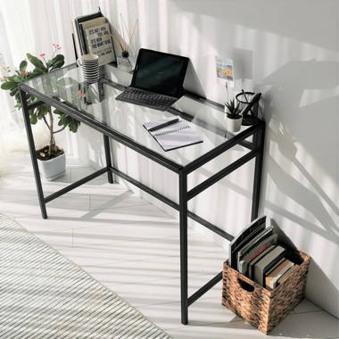  bonVIVO Massimo Small Desk - 43 Inch, Modern Computer Desk for  Small Spaces, Living Room, Office and Bedroom - Study Table w/Glass Top and  Shelf Space - White : Home & Kitchen