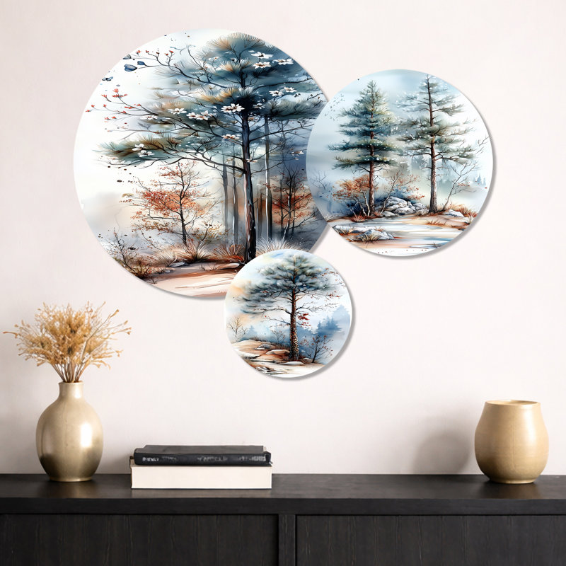 «Delicate Spring Forest Blooms - Pine Trees», ensemble de 3 impressions murales en métal