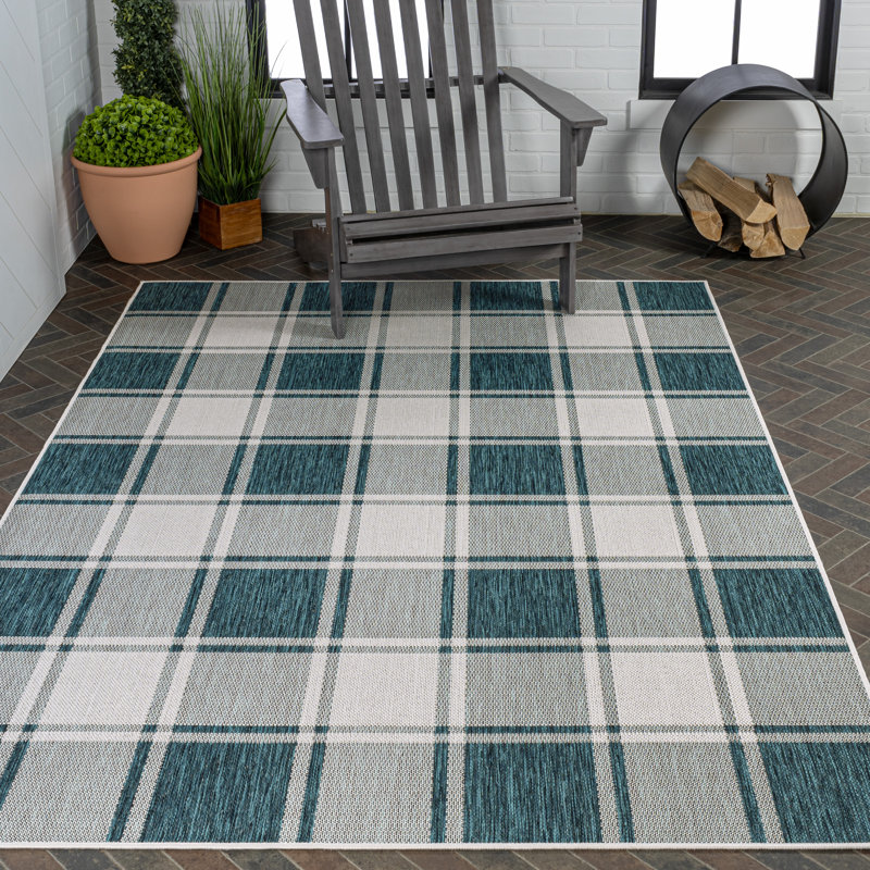 Tapis turquoise / crème intérieur / extérieur Sabine, Rectangle 4pi x 6 pi