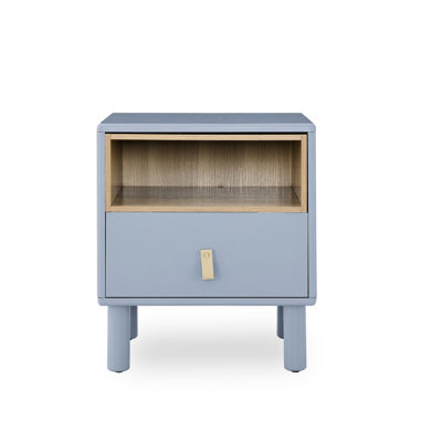Modern Style Blue Bedside Table With Drawer And Display Space - In Open Shelf For Organization