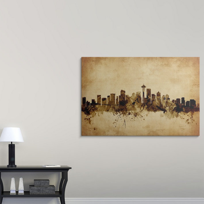 «Seattle Washington Skyline» par Francy, impression, H 24 po x l 36 po x P 1,5 po, Toile