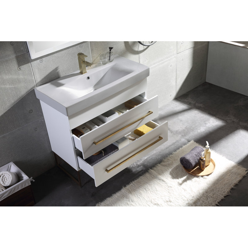 Meuble-lavabo simple 36 po Taft Avenue, Blanc, Laiton satiné