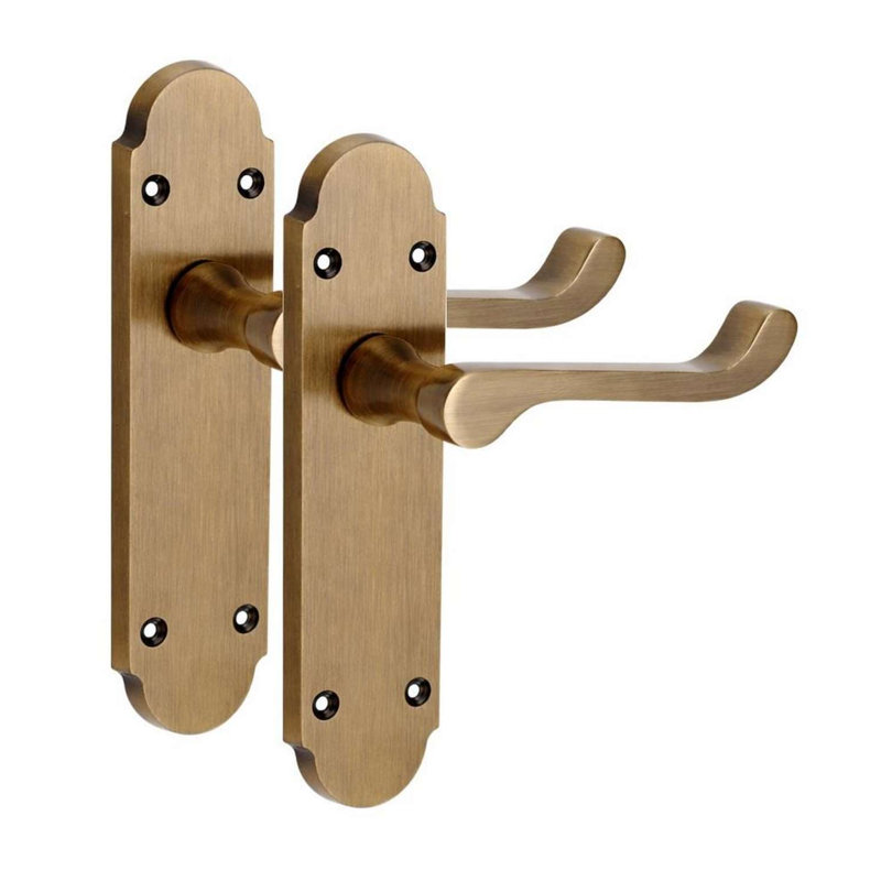 Golden Grace 4 Pairs Victorian Epsom Design Scroll Interior Latch Door Handle on Backplate Antique Brass - 168mm x 40mm