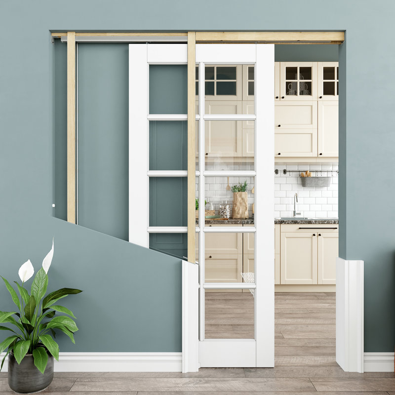 36x80 Pocket Door with Soft Close, 10-Lite Clear Glass Sliding Pocket Door, Paintable & Waterproof Solid Core Door Slab, As Laundry Doors, Closet Doors, Room Doors, Hidden Doors