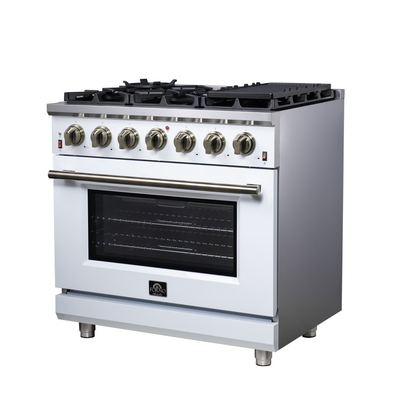 Cuisinière à gaz autoportante Massimo 36 avec laiton antique, Blanc
