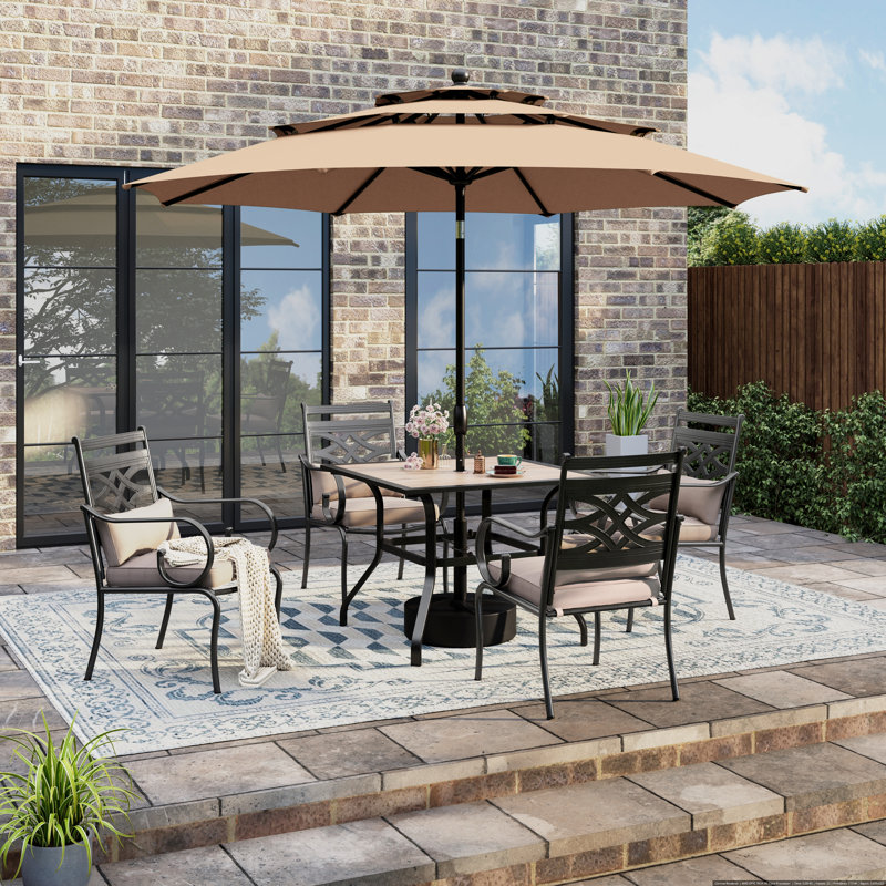 Anjanette 4 - Person Patio Dining Set with Square Table , Cushions Included, Beige