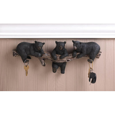 BLACK BEAR TRIO HOOKS WALL PLAQUE