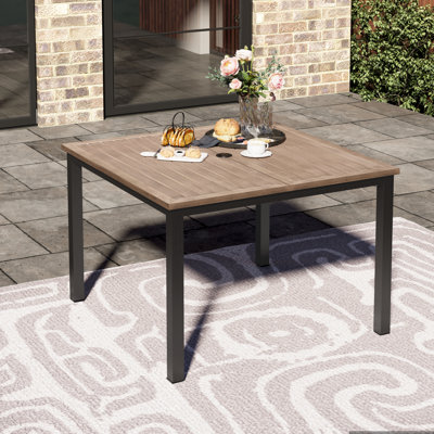 Argyri 28 Inch Wood-like Metal Frame Square Outdoor Patio Dining Table