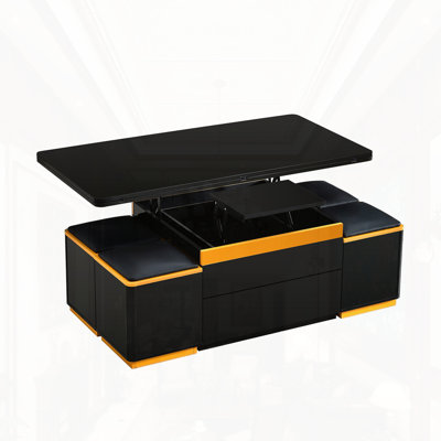 Table basse à plateau relevable avec tabourets de rangement