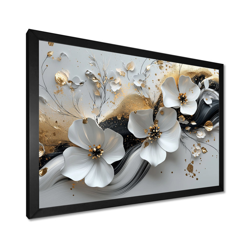 Amezquita - Floral Large Wall Art, Single Picture Framed, Black, 12" H x 20" W