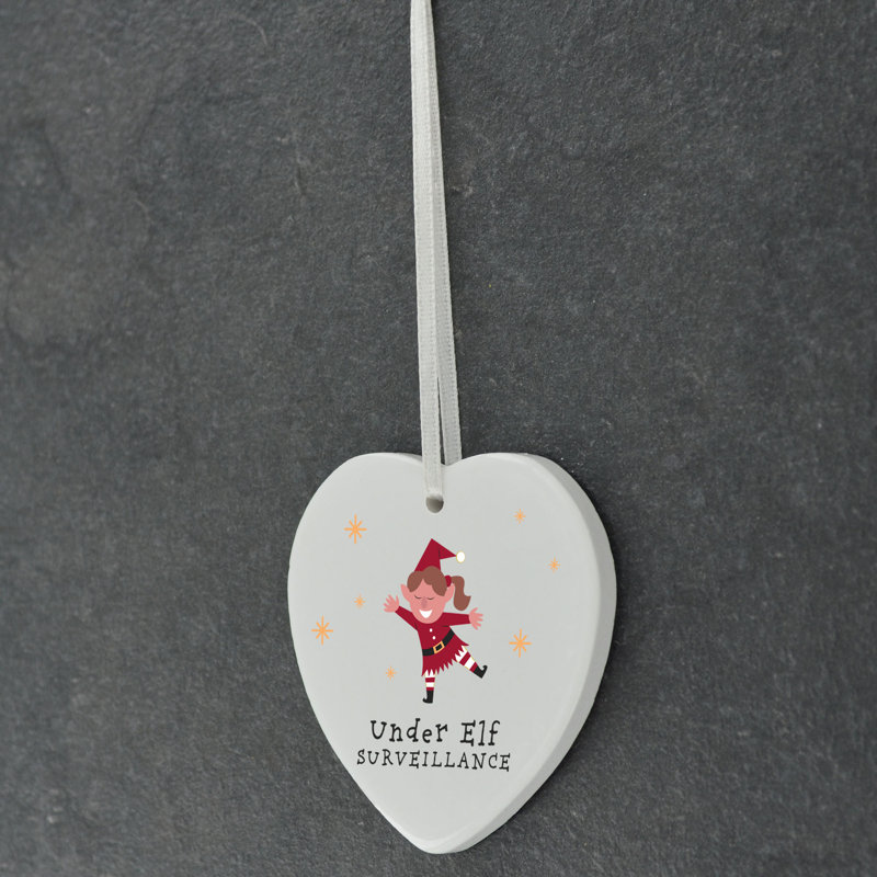 The Seasonal Aisle Elf Surveillance Heart Holiday Shaped Ceramic Ornament