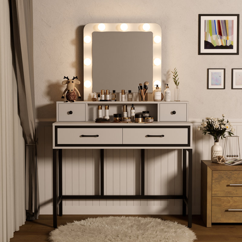 Abdulaleem Vanity Table with Lighted Mirror, White