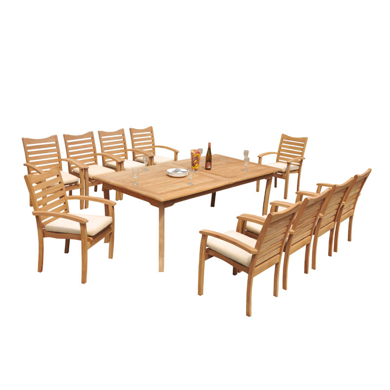 Outdoor 11 - Piece Teak Dining Set, 125" x 43" x 31.5"