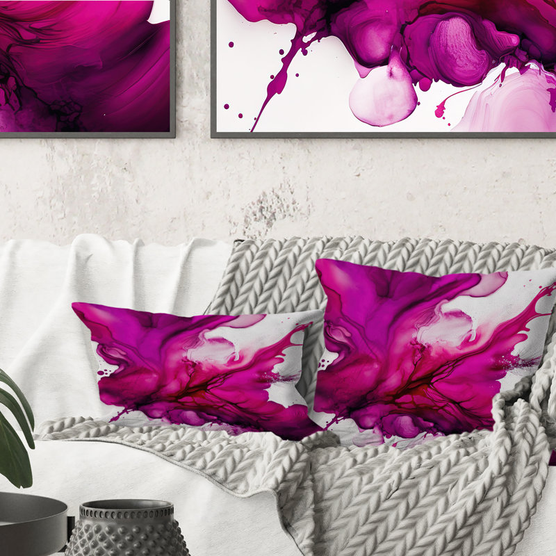 Ancien mystère in Viva magenta II - Coussin abstrait à encre liquide, 18" x 18", Carré