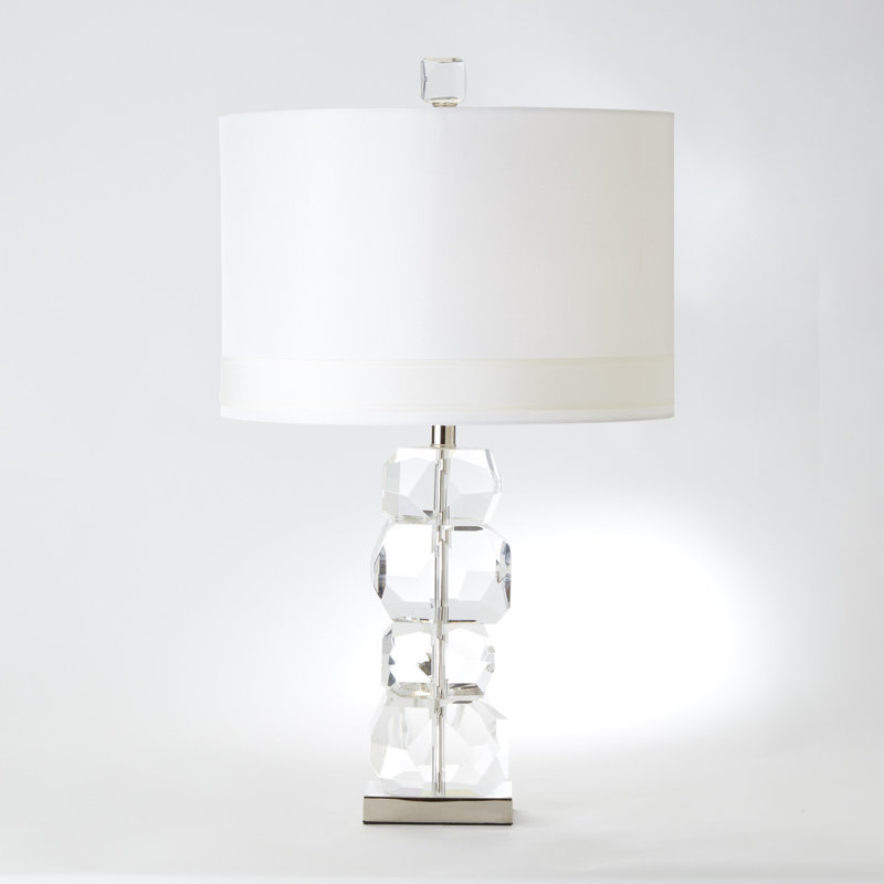 Elegant White Crystal Table Lamp with Nickel Base