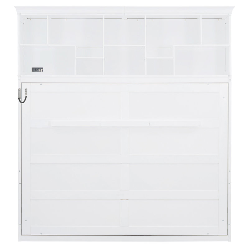 Grand lit escamotable mural avec tablettes supérieures et USB