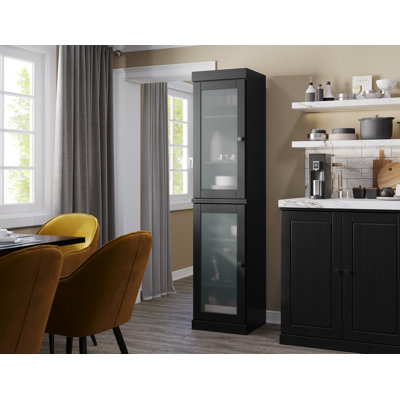 Jaylena 100% Solid Wood 16.5" Pantry Cabinet with Frosted Glass Doors and Adjustable Shelves