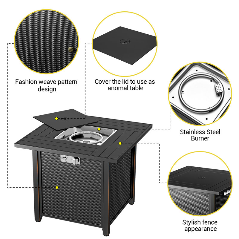 30" Anti Rust Coated Steel Propane Fire Pit Table