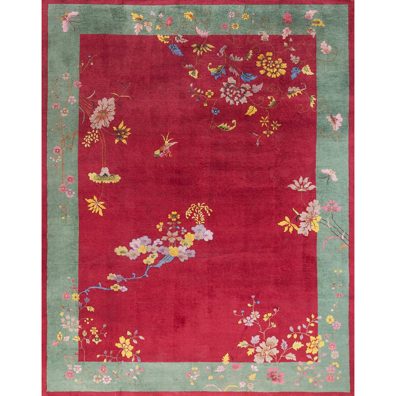 Antique Red Color Field Chinese Art Deco Room Size Area Rug