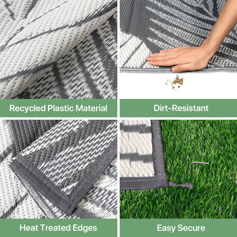 9x12 Outdoor Waterproof Mat, Recycled P.E.T Grey/White Area Rug, Rectangle 9' x 12', Gray/White