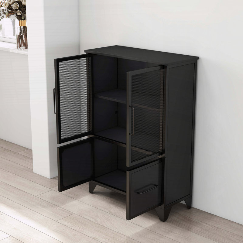 Armoire de rangement avec 4 portes en fer, tablette réglable et cadre en métal noir robuste, Noir