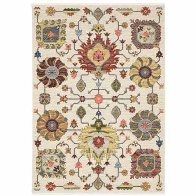 Tapis brun / beige en laine tissé à la machine Markeya