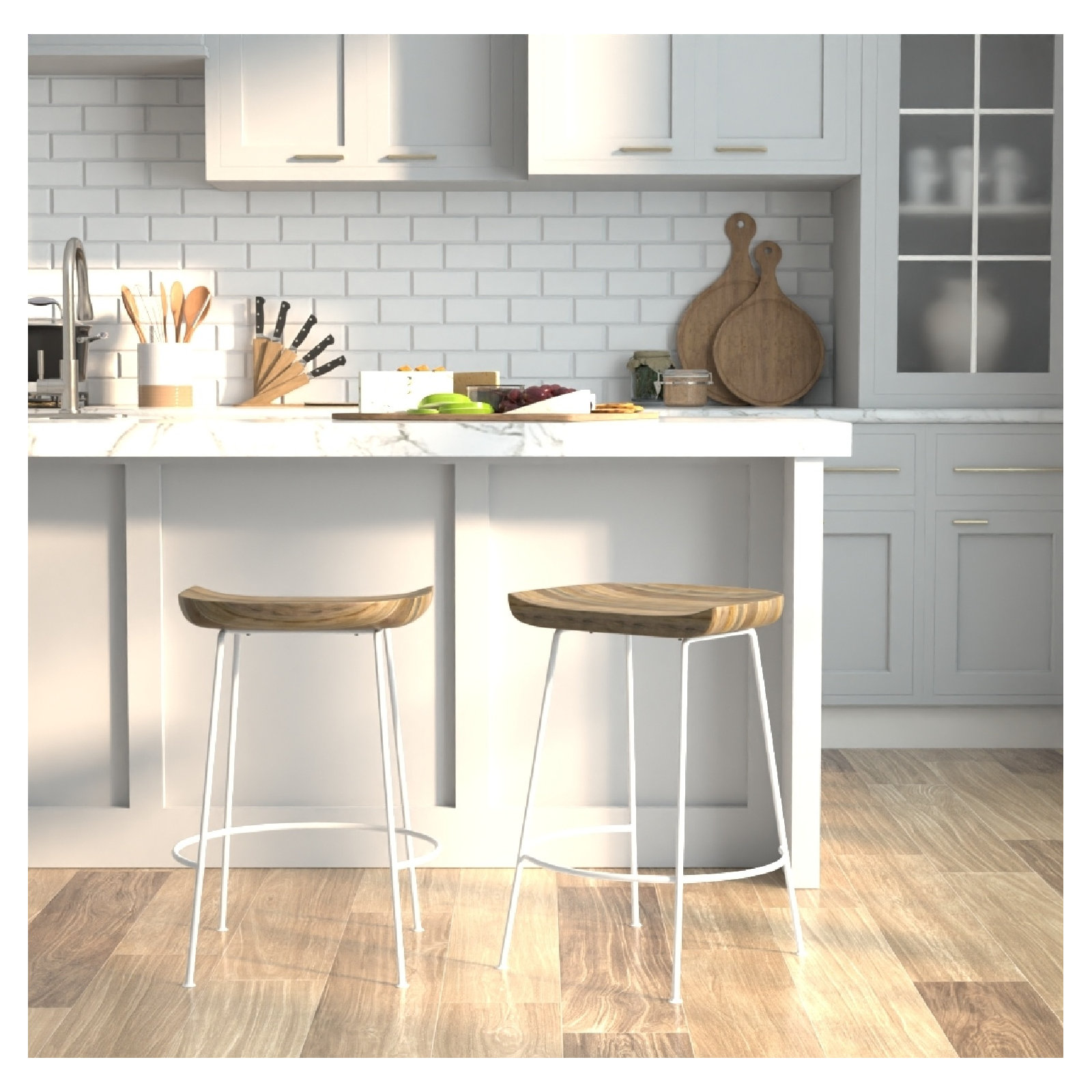 Samanthia Solid Wood Bar and Counter Stool, Counter Stool (24.5" Seat Height), Natural/White
