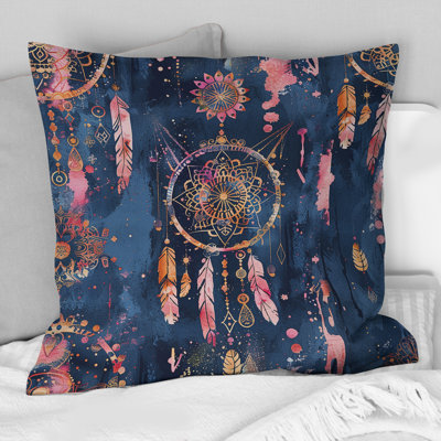 Coussin bohème rose, rose et bleu