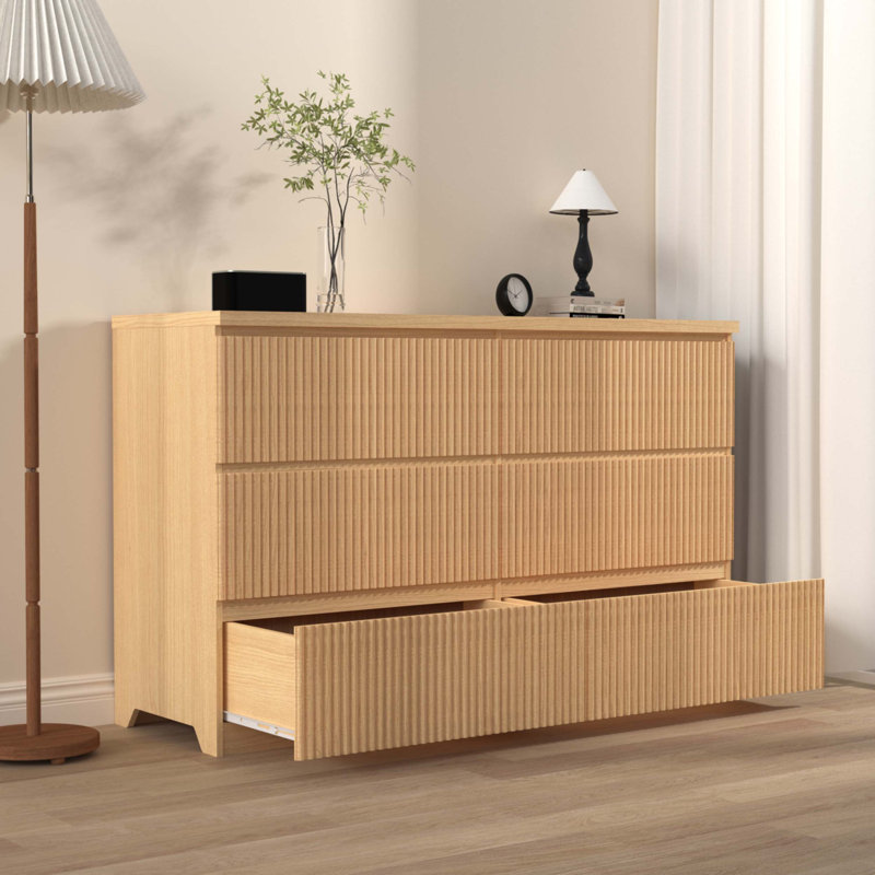 Modern Natural Wood 6 Drawer Dresser, Natural