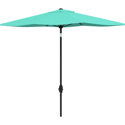 Patio Umbrella 6.5' X 10', Protection Covering Net, Easy Crank And Variable Tilt, Teal 10' Outdoor Table Umbrella, 50+ , Tilt Feature,