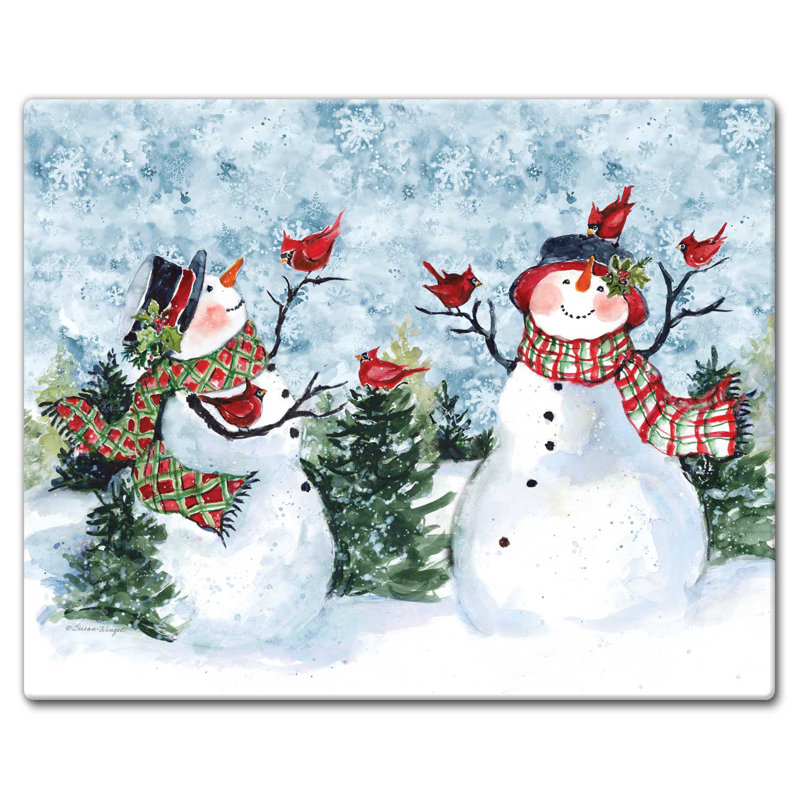 Festive Snowman Rectangular Tempered Glass Cutting Board