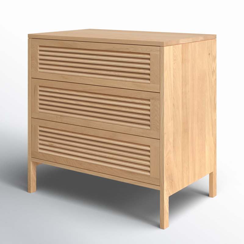 Tomiya Natural Oak 3-Drawer Nightstand with Shutter Facade