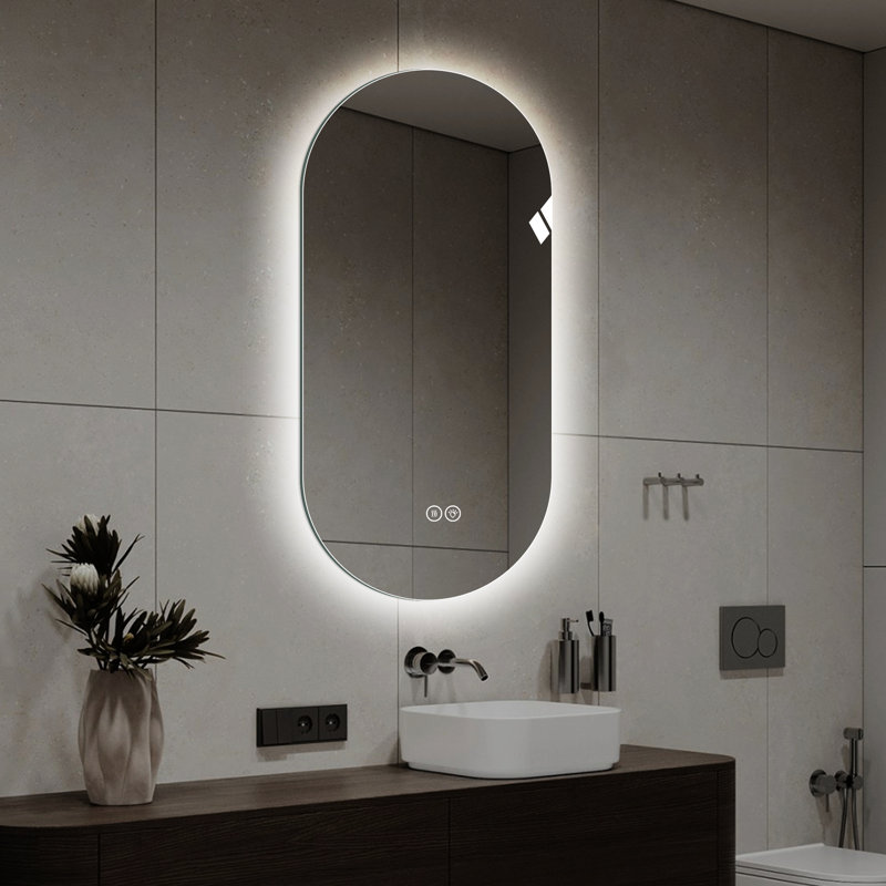 Miroir de salle de bain 48 po x 24 po à fixation murale avec écran tactile et brouillard avec trois options d'éclairage: blanc 6000K, naturel 4000K, chaud 3000K, contrôle de la luminosité, verre brisé, argent 5Mm