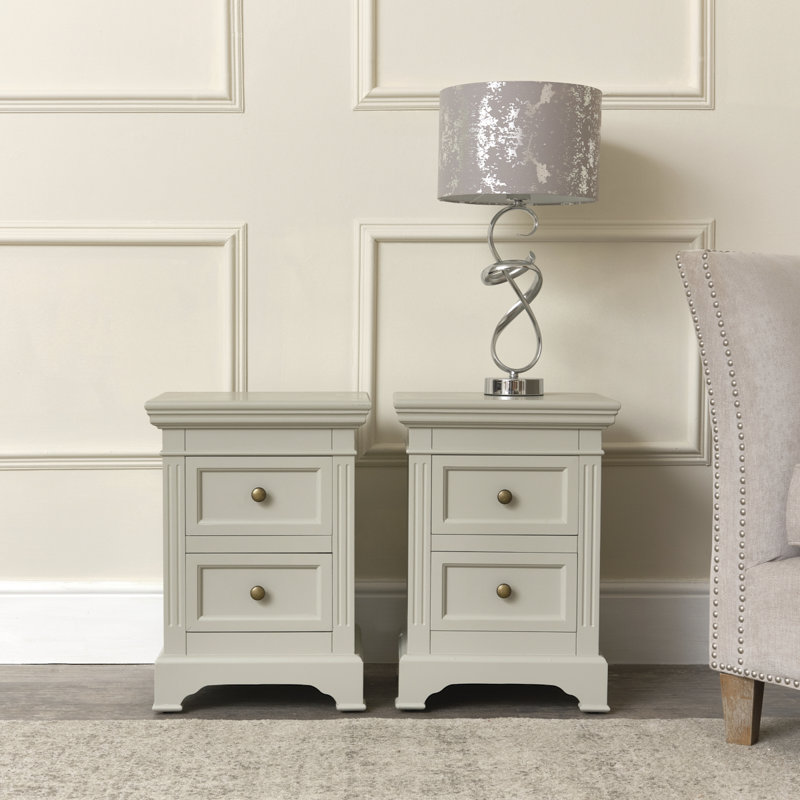 Escolta 40cm W Solid + Manufactured Wood Bedside Table, Set of 2, Taupe Grey