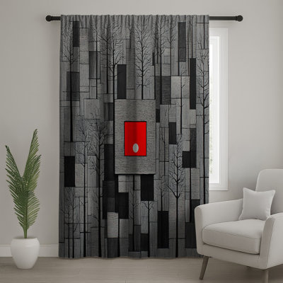 Geometric Forest Landscape Window Curtains, Forest Sheer & Blockout Curtains - 1 Panel