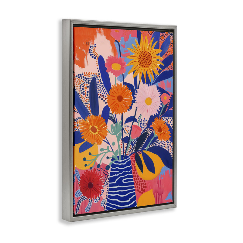 Cadre flottant à motif floral fantaisiste, design par LSR Creative Studio, H 25 po x l 17 po, Cadre flottant noir de jais