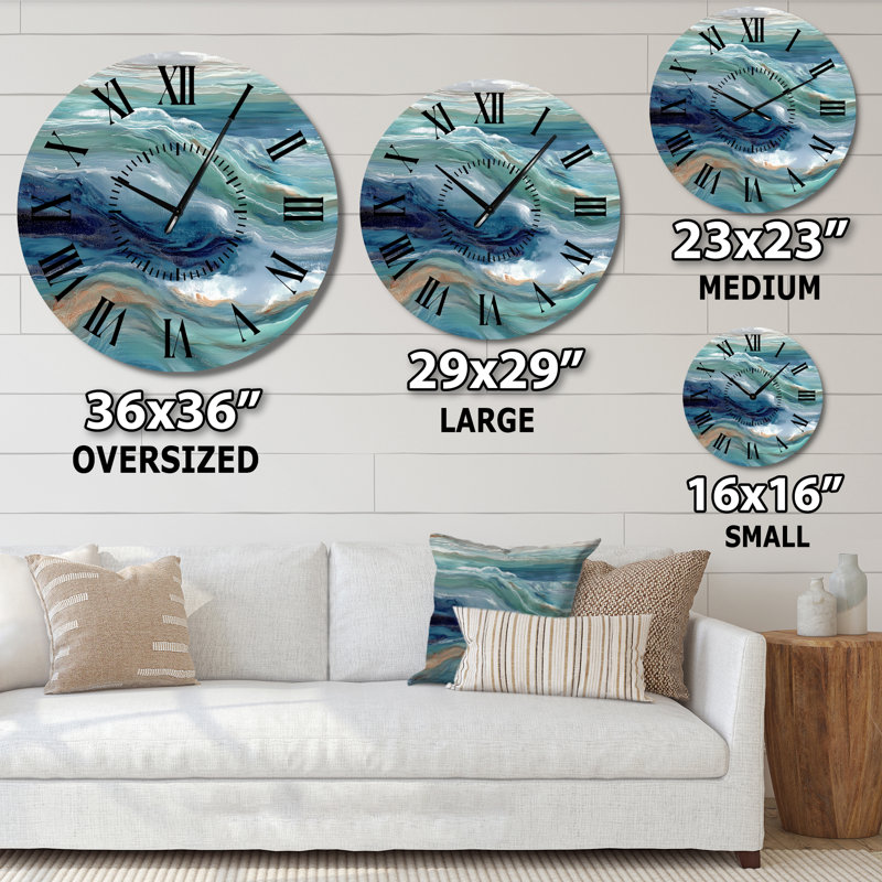 Horloge murale ronde en métal à motif nautique, inspirée d'une rivière liquide abstraite verte, Médium