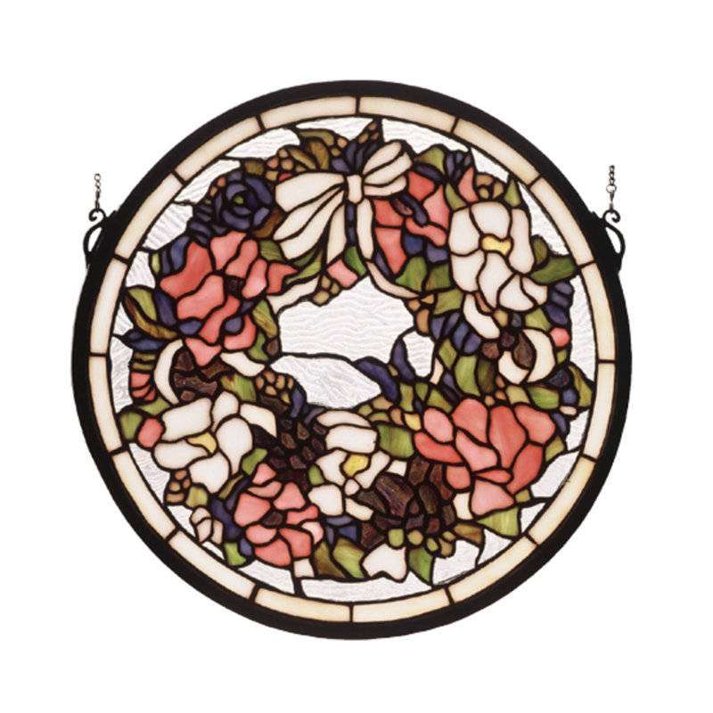 Revival Wreath and Garland Medallion Stained Glass Window