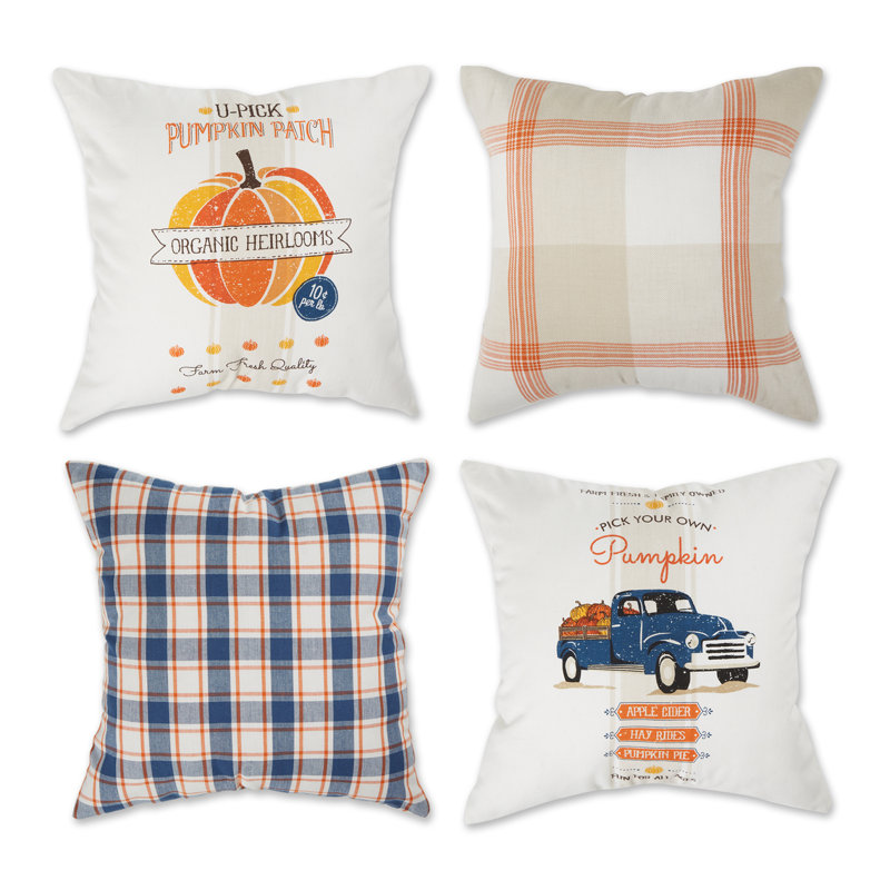  AUTUMN PLAID AND PRINT PILLOW COVER 18X18 SET/4