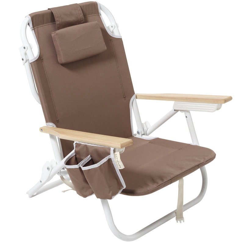 Sunnylife: chaise de plage de luxe - bois flottant Rustico - siège en tissu, dossier inclinable réglable, mini sac isotherme, porte-gobelet, piscine, sable, extérieur
