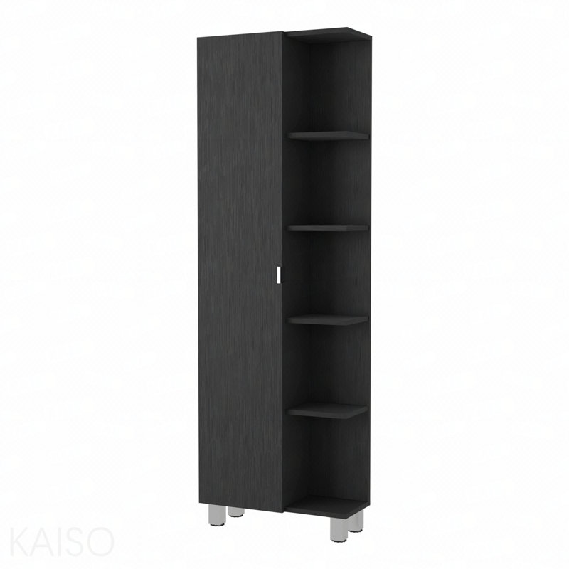 Armoire à linge en miroir, quatre tablettes intérieures, cinq tablettes extérieures - noir, Noir