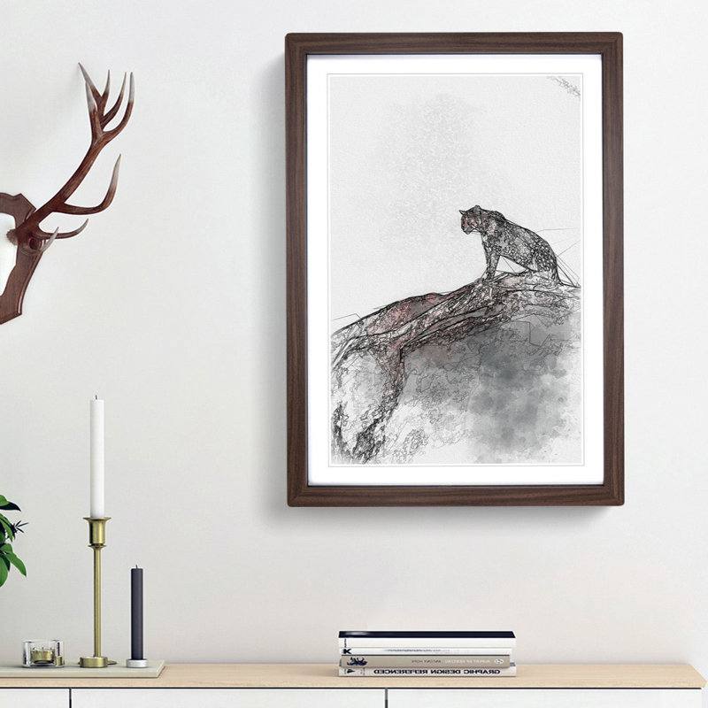 Leopard upon the Rock in Abstract - Picture Frame Graphic Art Print, 65cm H x 48cm W x 2cm D, Walnut Framed