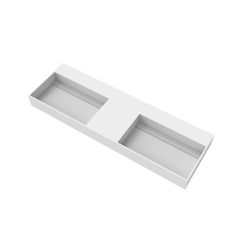 Juniper 60" Rectangular Modern Wall Mounted Bathroom Sink with Concealed Drain Plate - White, No Faucet Hole, White, No Hole