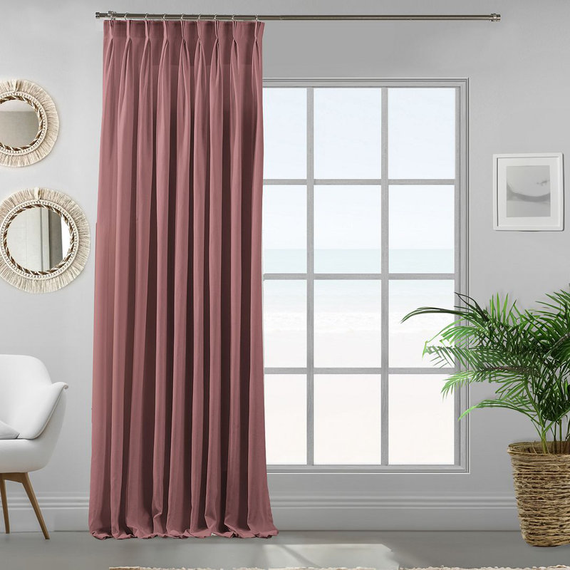 Panneau de rideau simple décoratif à double pincement très long et très large, L 100 po x L 216 po, Rose