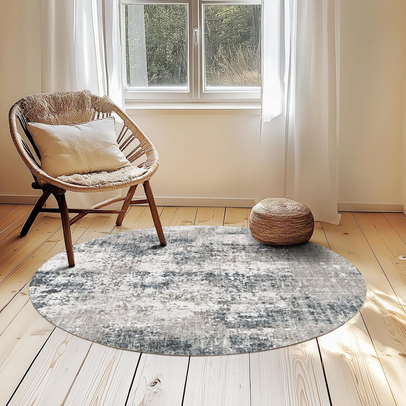 Tapis abstrait lavable à la machine Annie avec envers antidérapant, Rond 4 pi