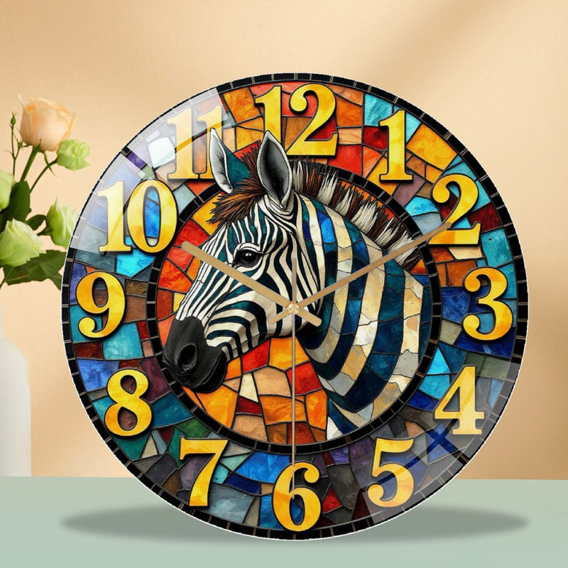 Horloge murale vitrail Zèbre - Horloge murale 12 po