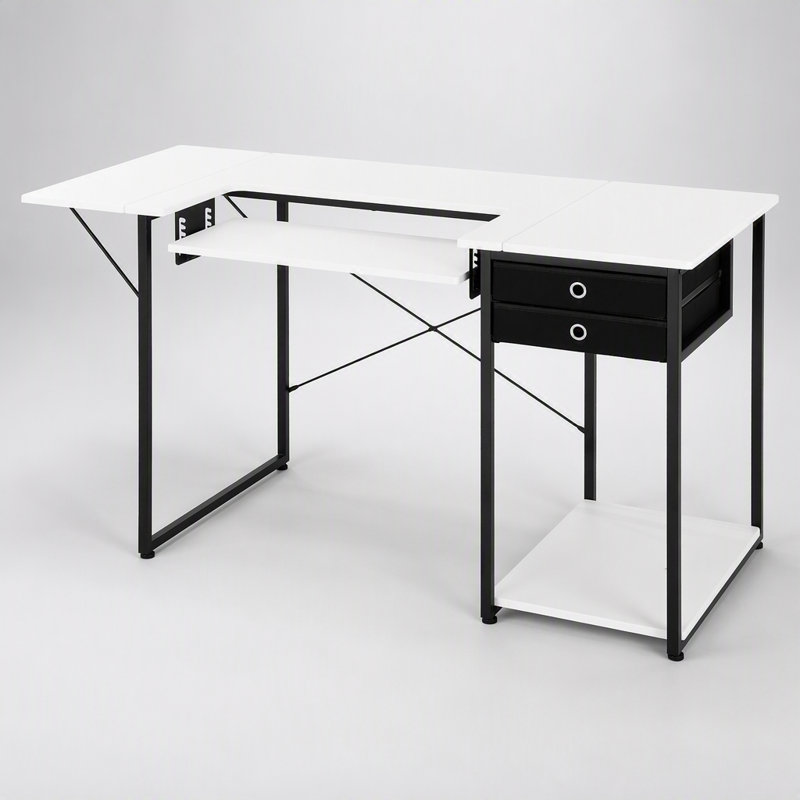 Multipurpose Sewing Table with Ample Storage, Foldable Side Shelf, and Adjustable Height for Home, Studio, and Educational Use