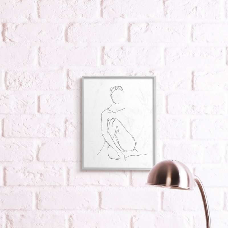 Dessin de silhouette féminine minimaliste, Cadre gris, H 14 po x l 11 po