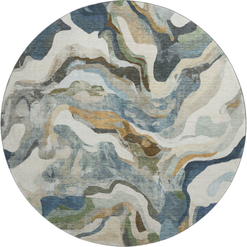 Tapis moderne lavable à la machine de qualité supérieure Mayfield AMF2162, En jean, Rond 8 pi