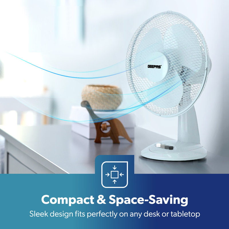 GEEPAS 12" Table Fan | Electric Portable Worktop Desk Fan with 3 Speeds 3 Blades, Adjustable Tilt Wide Angled Oscillation | Powerful Cooling Airflow for Home Office | 1 Year Warranty, 35W